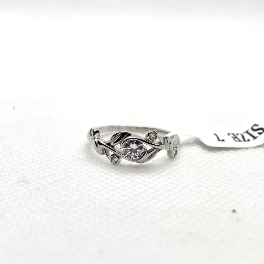 Sterling Silver Round CZ Floral Ring Size 7 - Picture 4 of 12